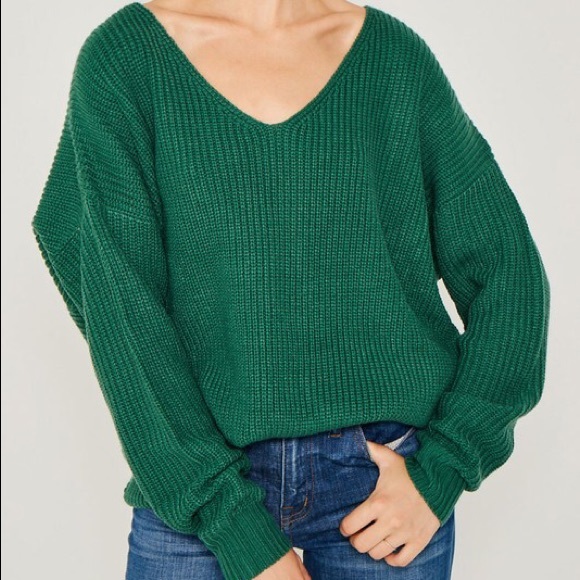CLEARANCE Hunter Green Twist Cross Back Oversized Sweater - Picture 3 of 4